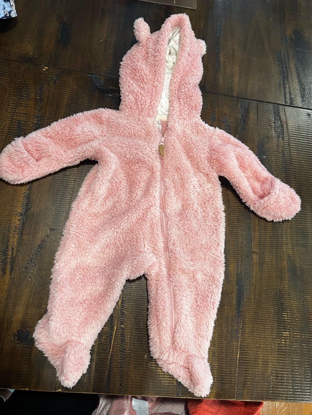 Carter's Plush Pink Hooded Baby Footed One-Piece